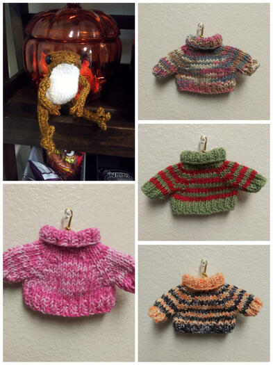 Knitted Frog and Sweaters